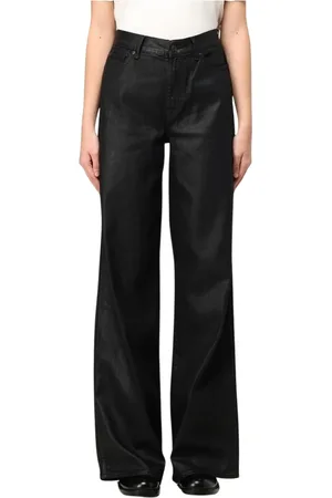 7 for all Mankind Jeans, Dame, Sort, W28, Uld, Sort Coated Wide Leg Jeans