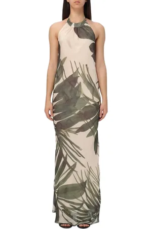 HANITA Kjole, Dame, Grøn, M, Bladtryk Maxi Kjole Elegant Stil