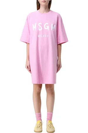 Msgm Kjole, Dame, Lyserød, S, Bomuld, Logo Kjole