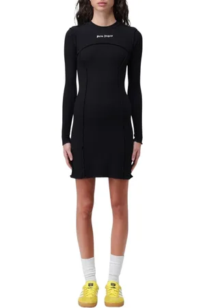Palm Angels Kjole, Dame, Sort, XS, Bomuld, Elegant Ribbed Mini Dress