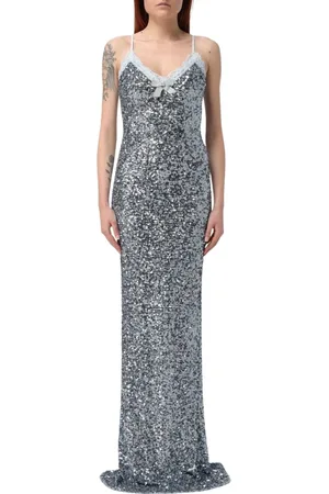 Elisabetta Franchi Kjole, Dame, Blå, XS, Blå Paliet Maxi Kjole