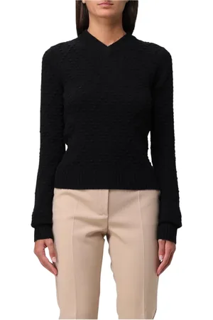 Sportmax Strik, Dame, Sort, S, Uld, Sort Merinould V-hals Sweater