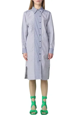 Ganni Kjole, Dame, Blå, XS, Bomuld, Elegant Stribet Midi Skjortekjole