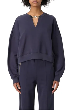 Twin-Set Sweathshirts & Hoodies, Dame, Blå, L, Uld, Blå Chain V-Neck Sweatshirt