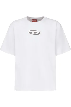 Diesel Top, Herre, Hvid, L, Bomuld, Hvide bomuldsjersey T-shirts med udsnit detalje