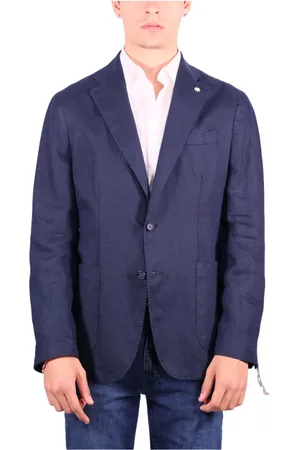 Manuel Ritz Jakke, Herre, Blå, M, Linned, Blå Linned Uforet Jakke Drop Otto