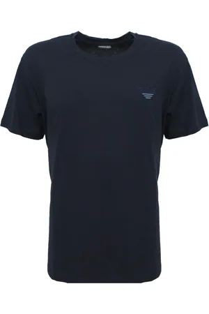 Emporio Armani Top, Herre, Blå, 2XL, Bomuld, Bomuld T-shirt med Frontlogo