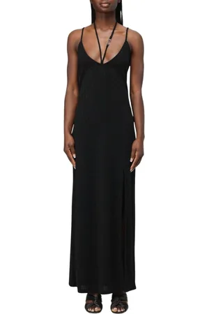 Karl Lagerfeld Kjole, Dame, Sort, L, Uld, Metallic Strik Maxi Kjole