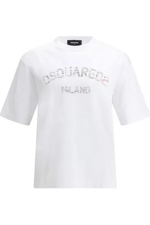 Dsquared2 Top, Herre, Hvid, M, Bomuld, Monokrom Trykt Bomulds T-Shirt