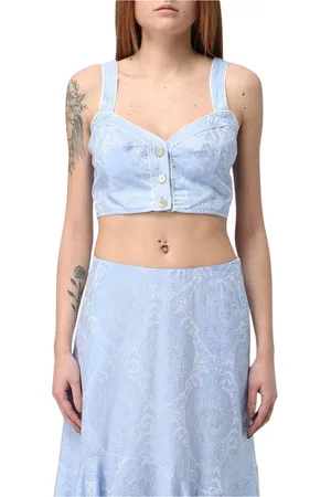 Etro Top, Dame, Blå, XS, Uld, Blå Paisley Print Crop Top