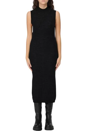 Dondup Kjole, Dame, Sort, XS, Elegant Sort Strik Midi Kjole