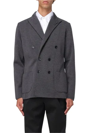 LARDINI Jakke, Herre, Sort, L, Uld, Kulgrå Dobbeltbrystet Uldblazer