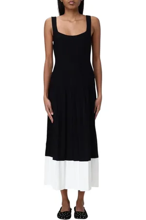 Staud Kjole, Dame, Sort, M, Elegant Plisseret Nederdel Midi Kjole