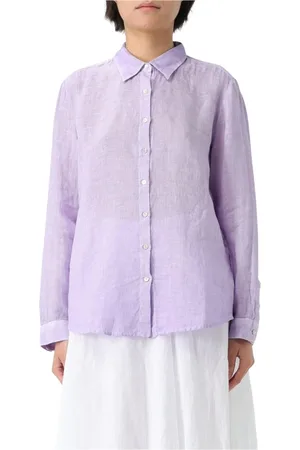 120% Lino Bluser & Skjorter, Dame, Lilla, M, Linned, Linned ButtonDown Skjorte Lilla