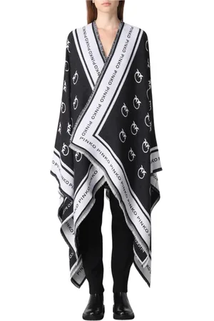 Pinko Jakke, Dame, Sort, ONE SIZE, Uld, Sort Frynse Poncho Cape