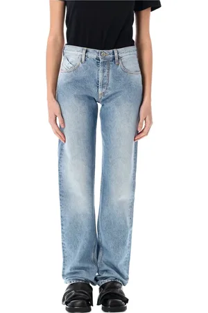 The Attico Jeans, Dame, Blå, W26, Denim, Denim Boyfriend Bukser med Broderet Logo