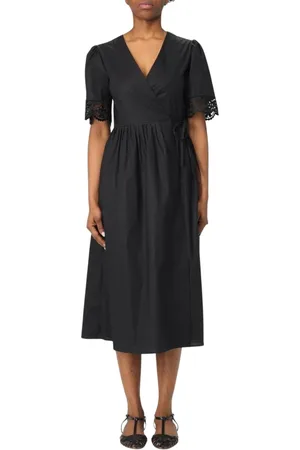 Twin-Set Kjole, Dame, Sort, XL, Bomuld, Sort Blondekant Omslagskjole