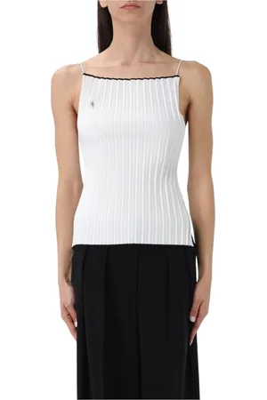 Jacquemus Top, Dame, Hvid, M, Uld, Hvid Ribbet Ærmeløs Firkantet Hals Top