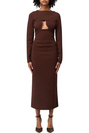 Cult Gaia Kjole, Dame, Brun, S, Elegant Strik Midi Kjole