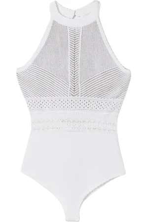 Twin-Set Top, Dame, Hvid, S, Uld, Elegant Bodysuit med Blonder