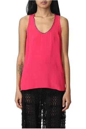 GENNY Top, Dame, Lyserød, XL, Sort ærmeløs pyntet top