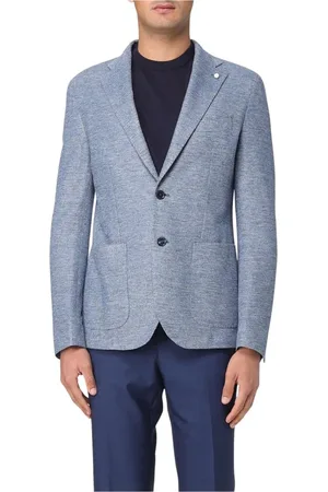 LUIGI BIANCHI MANTOVA Jakke, Herre, Blå, L, Linned, Blå Blazer med Lommer