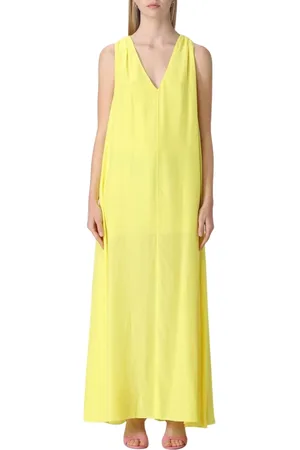 Patrizia Pepe Kjole, Dame, Gul, M, Uld, Gul V-Neck Maxi Kjole