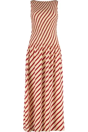 Tommy Hilfiger Kjole, Dame, Flerfarvet, S, Stribet Viskosekjole med Smocking Broderi