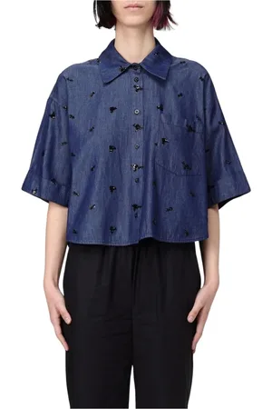 Kaos Bluser & Skjorter, Dame, Blå, L, Denim, Denim Button-Up Skjorte med Stil