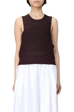 Elisabetta Franchi Top, Dame, Brun, S, Brun Striktrøje med Ribbede Detaljer