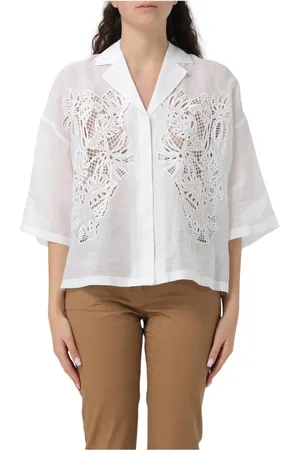 Max Mara Bluser & Skjorter, Dame, Hvid, S, Linned, Hvid Blomstret Linnedskjorte
