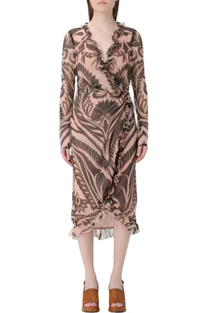 Etro Kjole, Dame, Flerfarvet, S, Uld, Multifarvet Printet Silke Wrap Midi Kjole