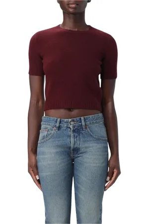 Maison Margiela Strik, Dame, Brun, M, Cashmere, Burgundy Cashmere Strik Sweater