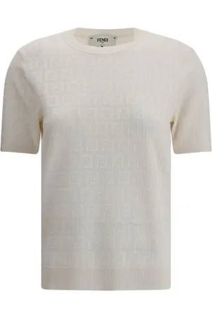 Fendi Strik, Dame, Hvid, S, Bomuld, Ikonisk Strik T-shirt