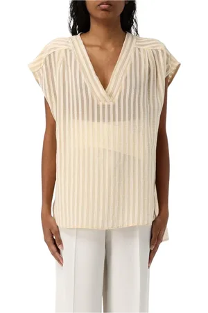 Kaos Bluser & Skjorter, Dame, , M, Bomuld, Elegant Stribet V-hals Bluse