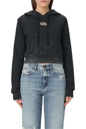Diesel Sweathshirts & Hoodies, Dame, Sort, L, Bomuld, Sort Cropped Hoodie i afslappet pasform