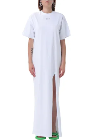 Msgm Kjole, Dame, Hvid, S, Bomuld, Elegant Side Slit Kjole