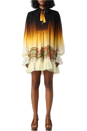 Etro Kjole, Dame, Gul, XS, Chiffon, Gul Silke Mini Kjole med Ruffle