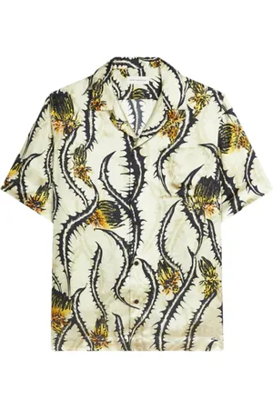 DRIES VAN NOTEN Skjorte, Herre, Flerfarvet, M, Hawaiiansk skjorte med tidselprint