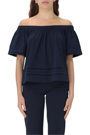Barbour Bluser & Skjorter, Dame, Blå, L, Uld, Blå Eyelet Off-Shoulder Top