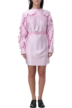 Jil Sander Kjole, Dame, Lyserød, XS, Uld, Lyserød Rynket Silkekjole