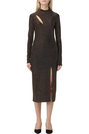 Roberto Cavalli Kjole, Dame, Gul, 2XS, Uld, Guld Glitter Høj Hals Midi Kjole