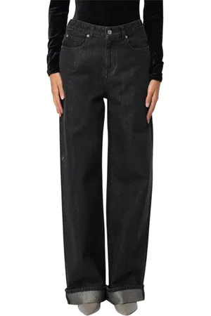 Emporio Armani Jeans, Dame, Sort, W29, Bomuld, Sorte Wide Leg Jeans Med Ombukkede Kanter