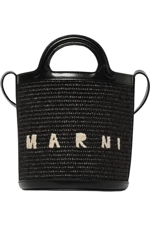Marni Taske, Dame, Sort, ONE SIZE, Uld, Hvid Raffia Bucket Taske