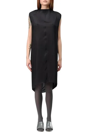 Maison Margiela Kjole, Dame, Sort, 2XS, Sort Silke Midi Kjole Høj Hals