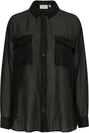 Gestuz Bluser & Skjorter, Dame, Sort, XS, Uld, Sort Skjortebluse med Lommer