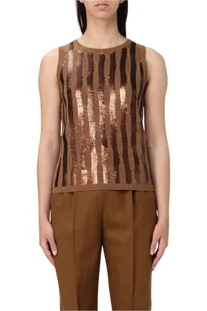 Max Mara Top, Dame, Brun, XS, Uld, Paillet Strik Tank Top