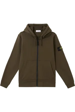 Stone Island Sweathshirts & Hoodies, Herre, Grøn, XL, Bomuld, Grøn Bomuldsfleece Hættetrøje med Lynlås