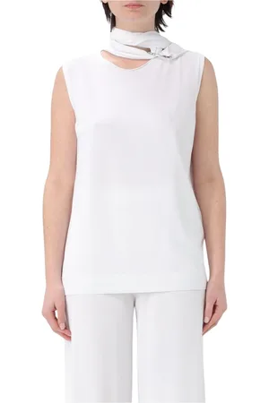 LIVIANA CONTI Top, Dame, Hvid, L, Rayon, Hvid Striktop med Nøglehulsudskæring