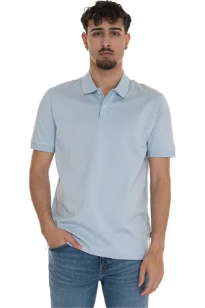 HUGO BOSS Top, Herre, Blå, M, Bomuld, Kortærmet polo skjorte med fliseprint